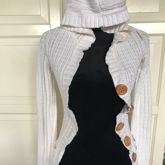 ProjectEVintage White Knit Hooded Button Sweater - Picture 2 of 7
